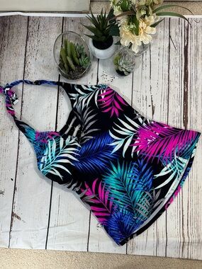Island Waves Tropical Print Halter Tankini Top - Vibrant Multi 6